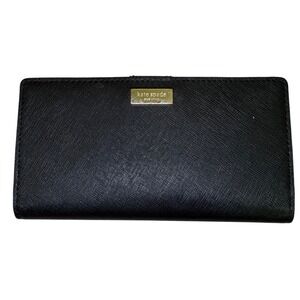 Kate Spade New York Black Saffiano Leather Wallet Snap Closure Gold Hardware Zip